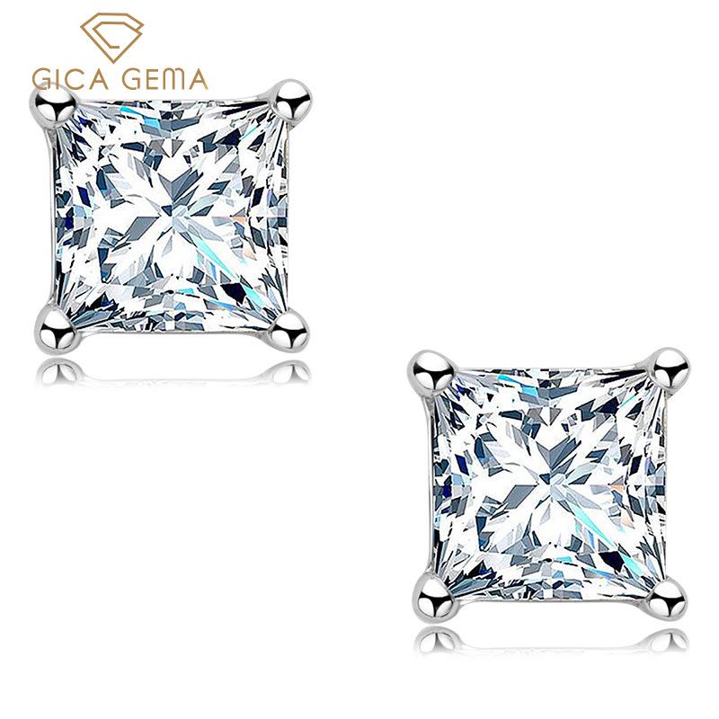 Gica Gema 925 Sterling Silver 0.5 Carat Princess Square Classic Temperament Stud Earrings For Women Fine High Grade Jewelry Gift To Valentine's