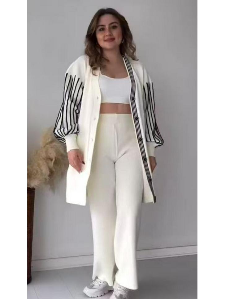 В наличии 2025 Осень/Зима Европейская и Американская Мода Полосатый Повседневный Ленивый Стиль Комплект