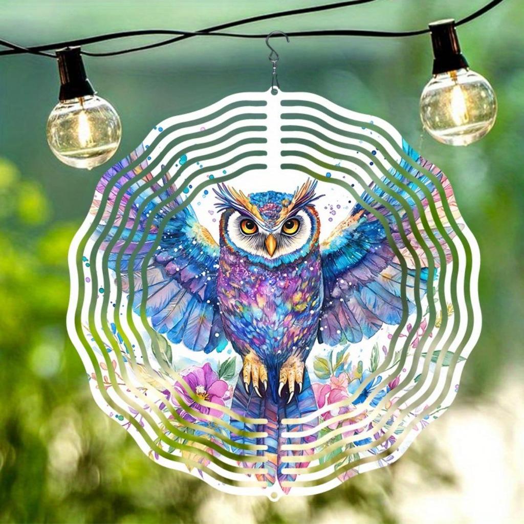 Красочный металлический подвесной спиннер-колокольчик в виде совы для украшения сада, двора, отпугиватель птиц, вращающаяся ветряная мельница
