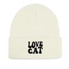 LOVE CAT" Print Knit Cap Beanie, Animal Man Cap Windproof Candy Color Trendy Pompom Beanies Knitted Hat Beanie