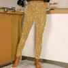 Women Pencil Trousers High Waist Glitter Long Pants Elastic Fabric Shimmery Pants Sequin Leggings Daily Wear