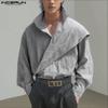 Men Long Sleeve Front Cross Irregular Layers Patchwork Striped Casual Cape Shirts