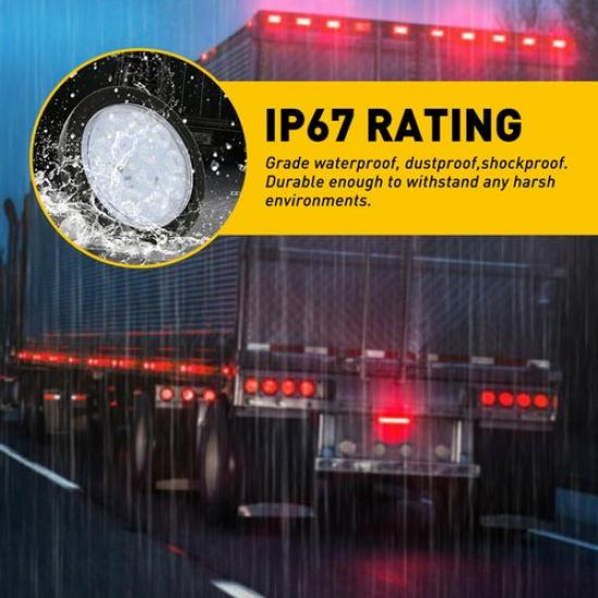 2x White 4" Inch Round LED Truck Trailer Reverse Backup Tail Stop Turn Light 12V