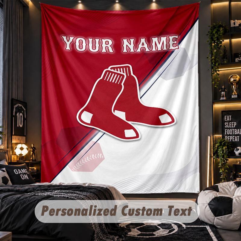 TapestryBoston Red Sox Custom Name Text Personalized Wall Hanging Tapestry Home Wall Decor