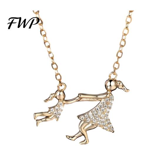 Mother Daughter Necklace for Mom Sparkling Rhinestone Girl And Keepsake Pendant Mother's Day Gift from Family Jewelry