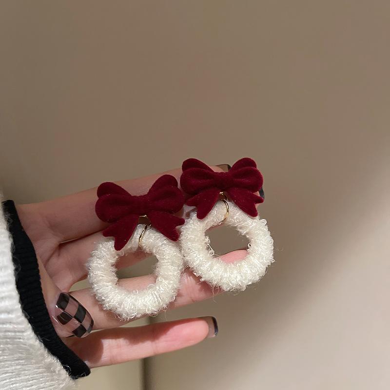 Серьги-капли с красным бантом для женщин, темпераментные серьги с сердечками и бантом для девочек, новогодние праздничные украшения