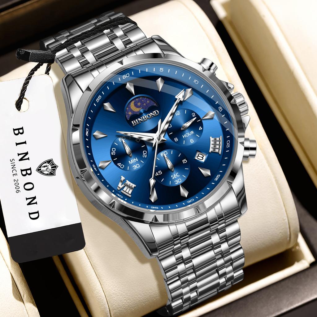 BINBOND Orginal Precise Quartz Watches For Men Luxury Luminous Waterproof Chronograph Durable Men's Watch Sports Casual Reloj