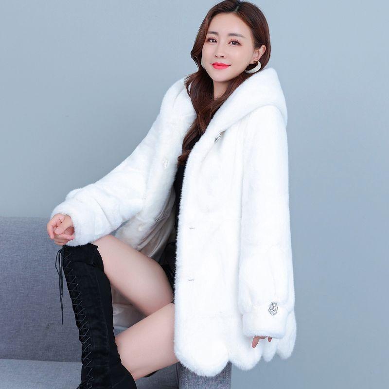 Winter New Fashion Imitation Mink Fur Imitation Coat Middle-aged Mother Hooded Jacket Thickened Women's Pendulum