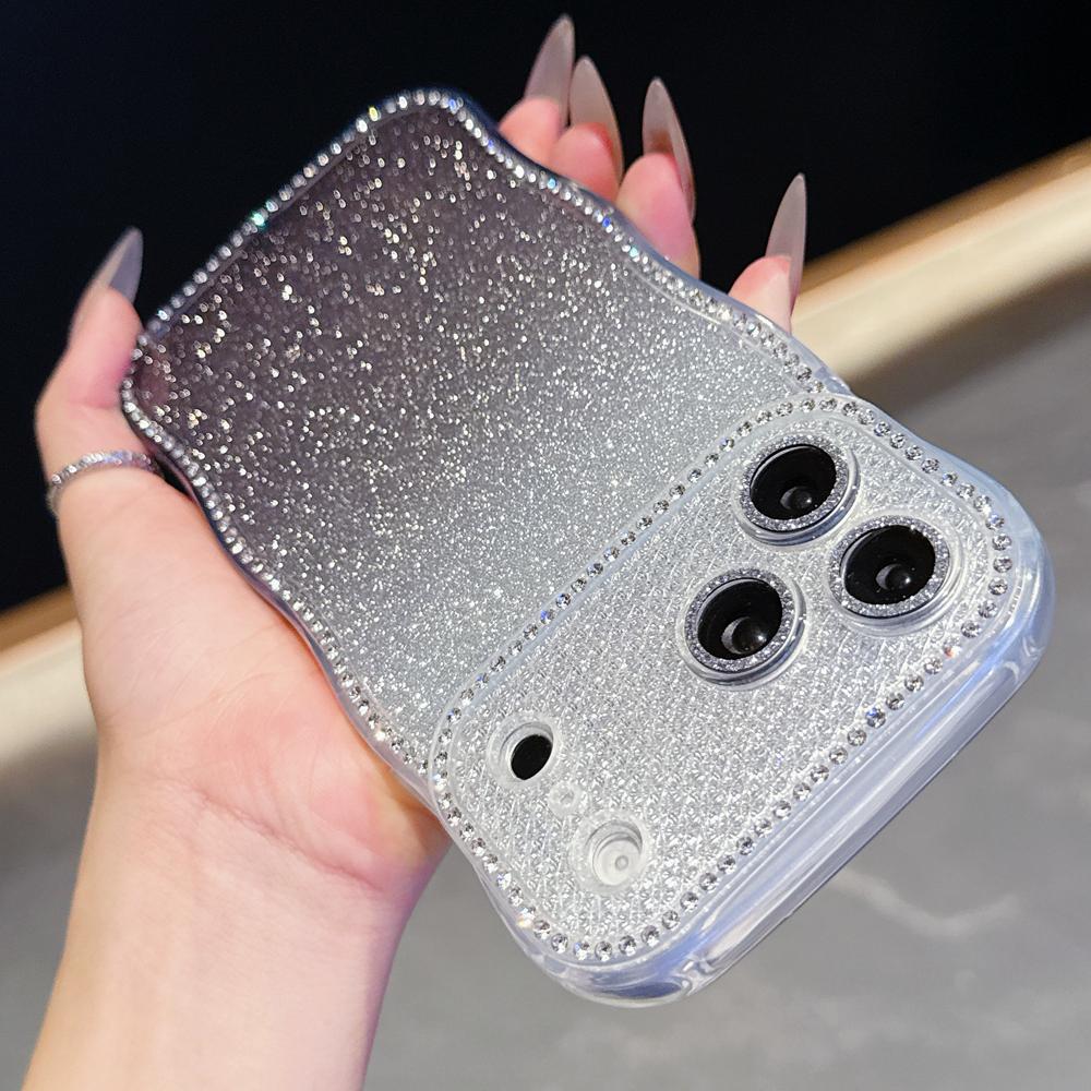 KEYSION Чехол для телефона с градиентом, блестками и стразами для iPhone 16 17 Pro Max Air 16 Plus, с волнистым краем, защитой камеры, противоударный