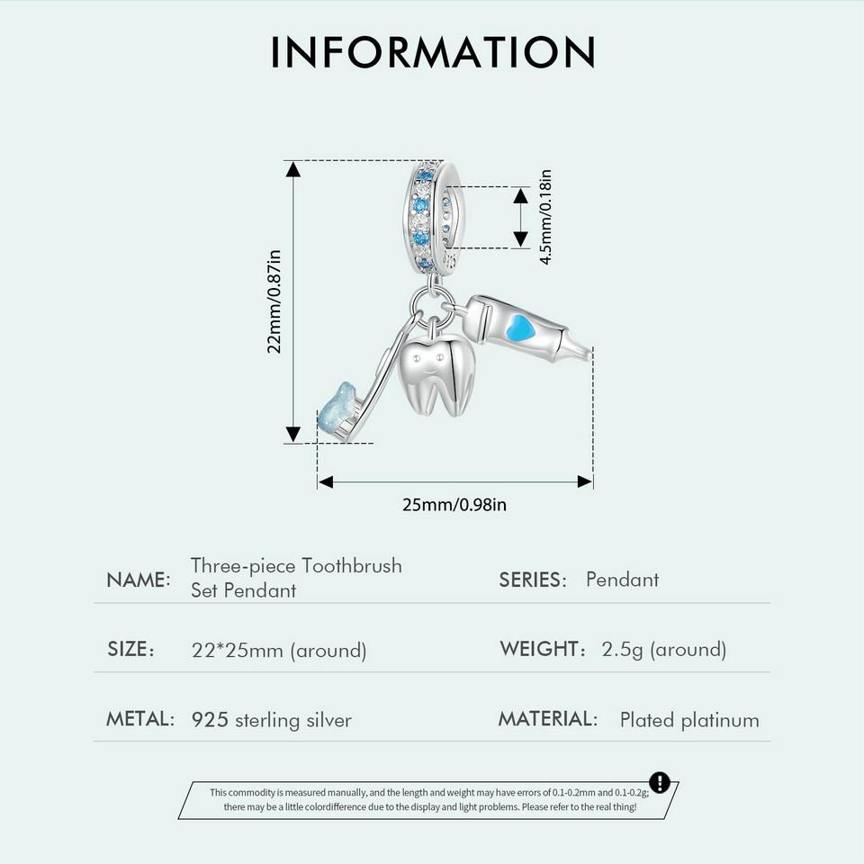 WOSTU Стерлингового серебра 925 пробы, набор из трех частей, зубная щетка, подвески, подвески, зубные бусины для женщин, браслет и ожерелье, ювелирные изделия