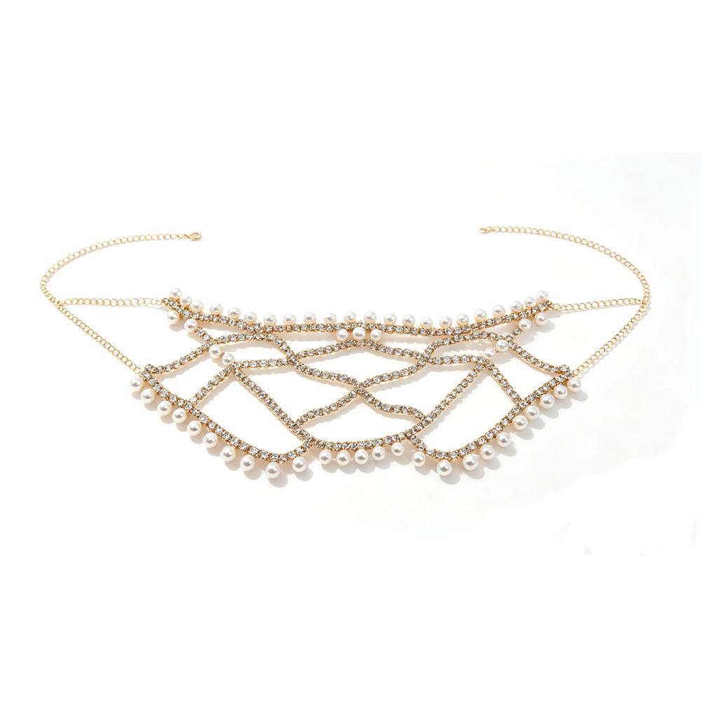 Makeup party mesh pearl mask, European and American fashion exaggerated nightclub party rhinestone mask