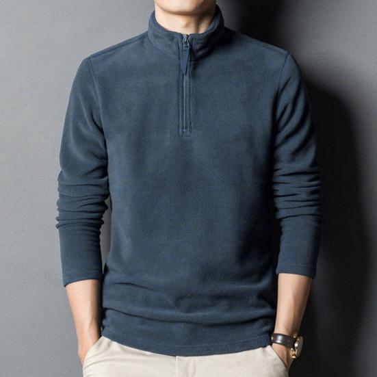 Мужская толстовка на осень-зиму, на молнии, со стойкой, с длинным рукавом, из толстого полар-флиса, однотонная, с длинным рукавом, защита шеи