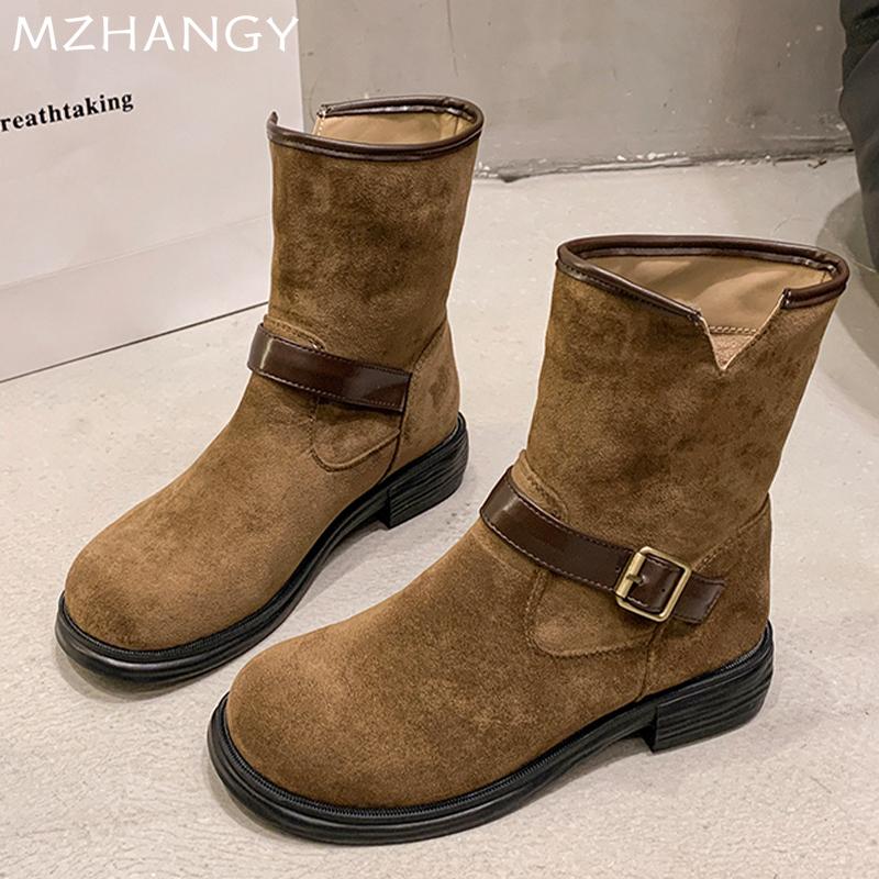 Модные женские зимние ботинки на толстой подошве из замши, модные удобные повседневные туфли для женщин 2024 года, зимнее дизайнерское платье для прогулок, челси, ботинки Mujer