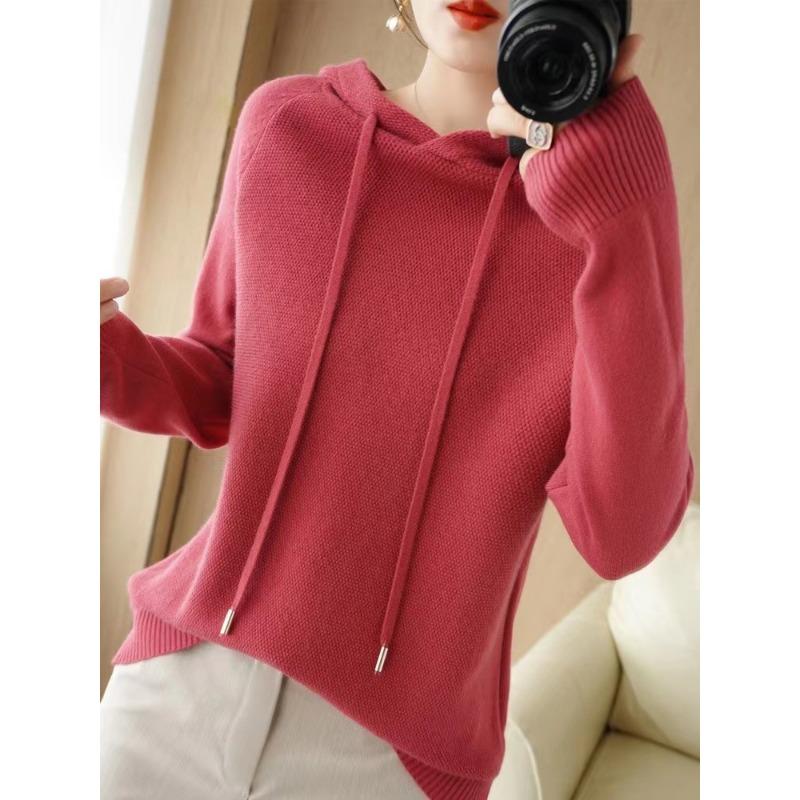 Spring New Fashion Versatile Casual Versatile Hooded Knitted Sweater Women's Loose and Thin Sweater Pullover Sweater