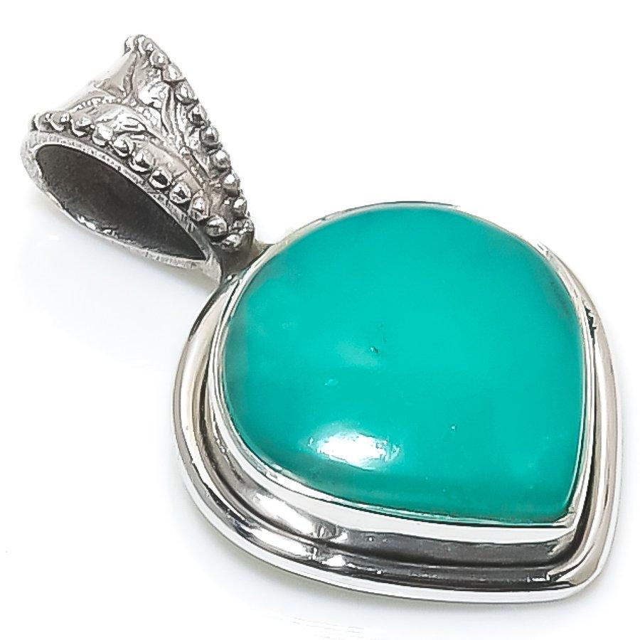 Natural Chrysoprase Gemstone Handmade 925 Solid Sterling Silver Pendant 1'' A5b71