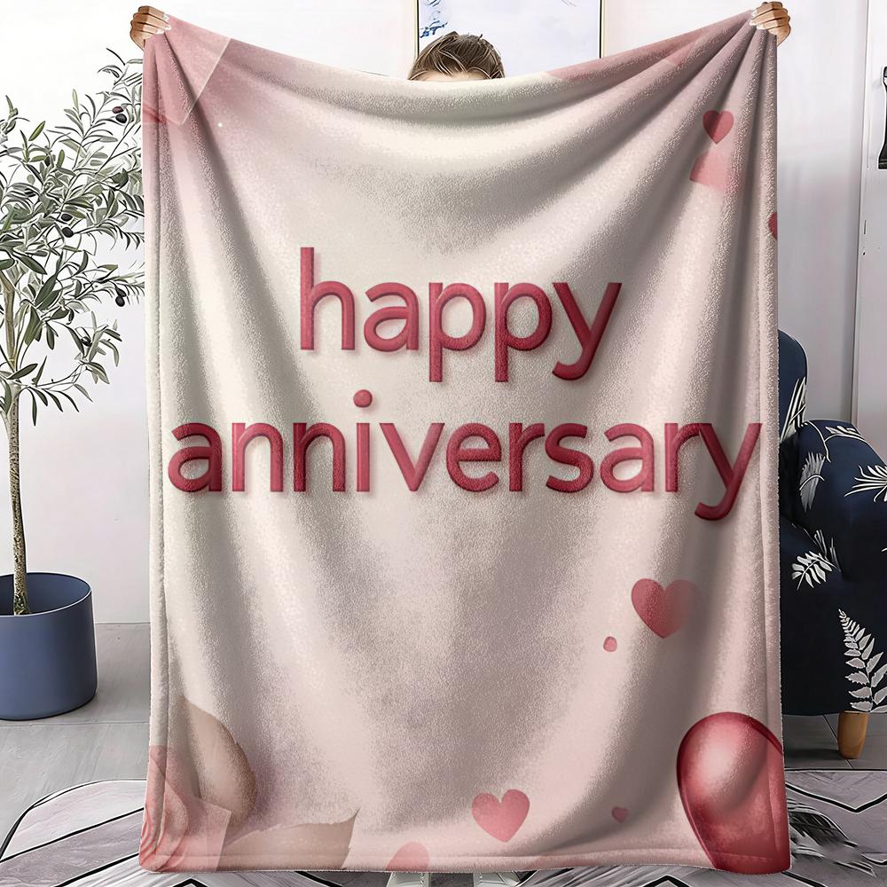 Happy Anniversary Throw Soft Flannel AC Blanket Lightweight Summer Nap Throw Cozy Blanket for Sofa Bed Travel Home