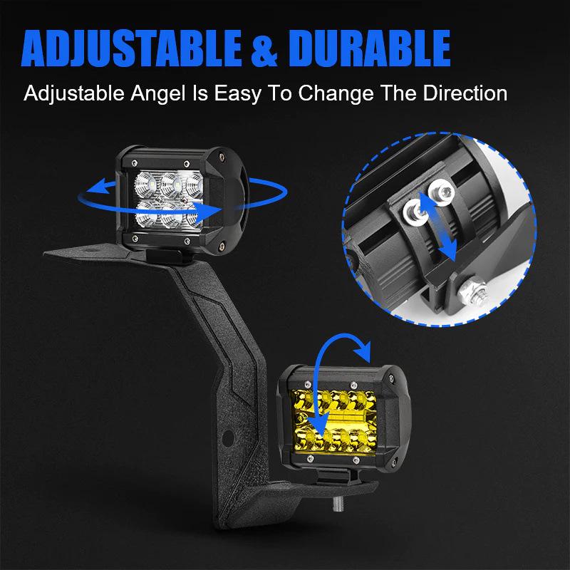 Dual Color Auxiliary Flood Lights with Bracket for 2018+ Wrangler JL JLU - White/Yellow