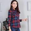 Women's Spring and Autumn Plaid Shirt Casual Long Sleeve Pocket Cotton Shirt