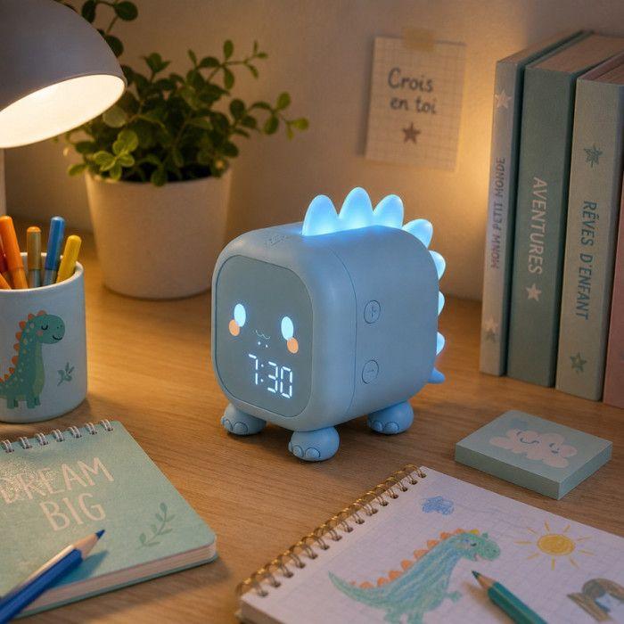 Réveil veilleuse - SHOP-STORY - DINOCLOCK_BU - Double alarme - Veilleuse LED - Rechargeable 15j