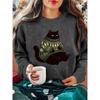 Women's New Christmas Sweater Black Cat Print Round Neck Long Sleeve T-Shirt