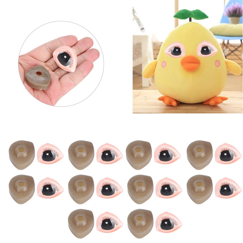 Triangular Doll Eyes with 3D Eyelashes 10 Sets Plastic Cartoon Eyeball Accessories for Making Anime Model Craft Replacement