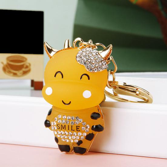 Брелок Инкрустированный Сверкающими Стразами Дизайн Коровы Цепочка для Ключей Декоративный Брелок на Удачу Аксессуар для Сумок Кошельков Машин
