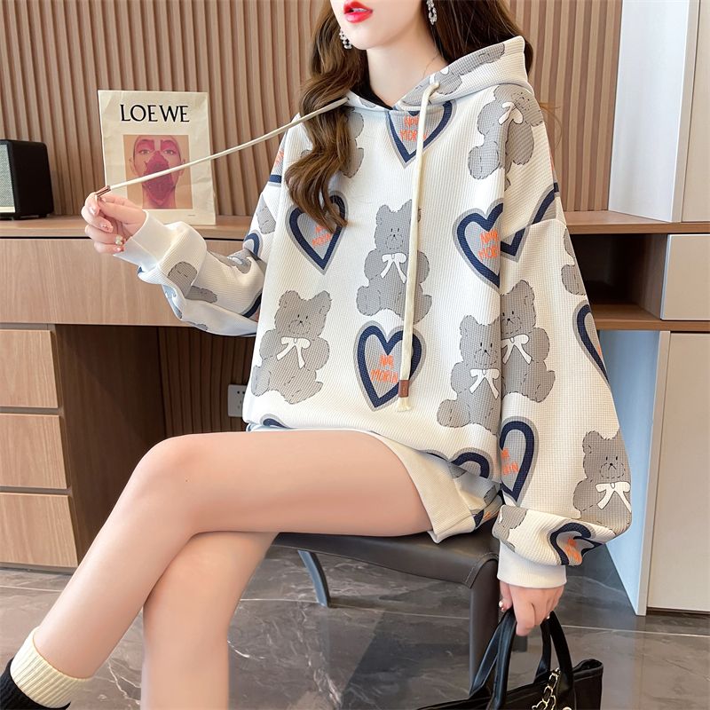 Толстовка с капюшоном с рисунком для женщин, тонкая, свободная и симпатичная, универсальная и уменьшающая возраст верхняя одежда для женщин