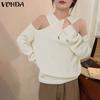 Women Autumn Off Shoulder Long Sleeve Striped Pullover Sweaters