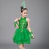 Green Sequin Children Ballet Dance Dress with Headwear Wristband Puffy Dress  Kids Girls