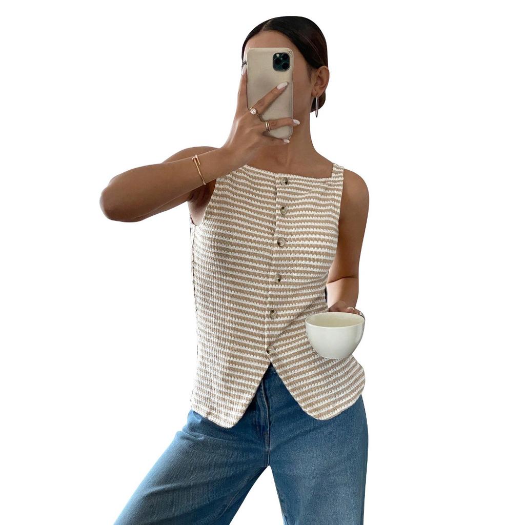 Summer New Women's Casual Button Sleeveless Camisole Tank Top, Leisure