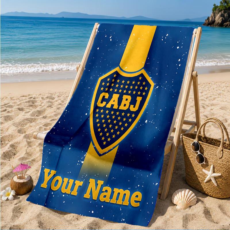 Custom Name Boca Juniors Crest Design Personalized Microfiber Beach Towel, Quick-Dry, Ideal for Summer Travel, Beach Essential, Swimming