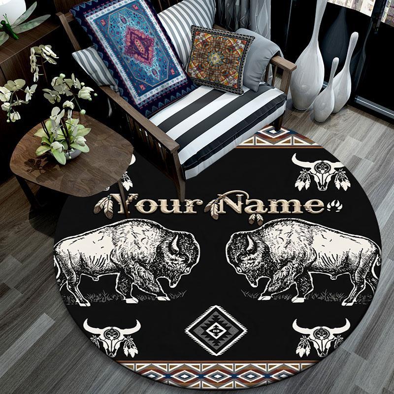 Custom Name,Boho Southwest Cowboy Animal pattern round rug,Carpet Rug for Living Room Bedroom Playroom ,Non-slip Floor Mat,Holiday Gifts and Birthday 