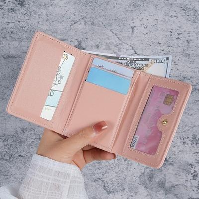 Новый маленький женский кожаный короткий складной кошелек, студенческий милый мини-модный кошелек с застежкой