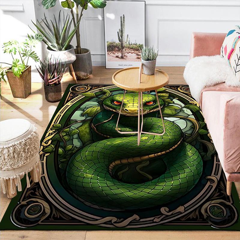 1Pc Green Serpent Portrait Rug, Office Carpet Indoor Outdoor Doormat, Non-Slip, Comfortable, Living, Christmas Halloween, Xmas Gift G1207