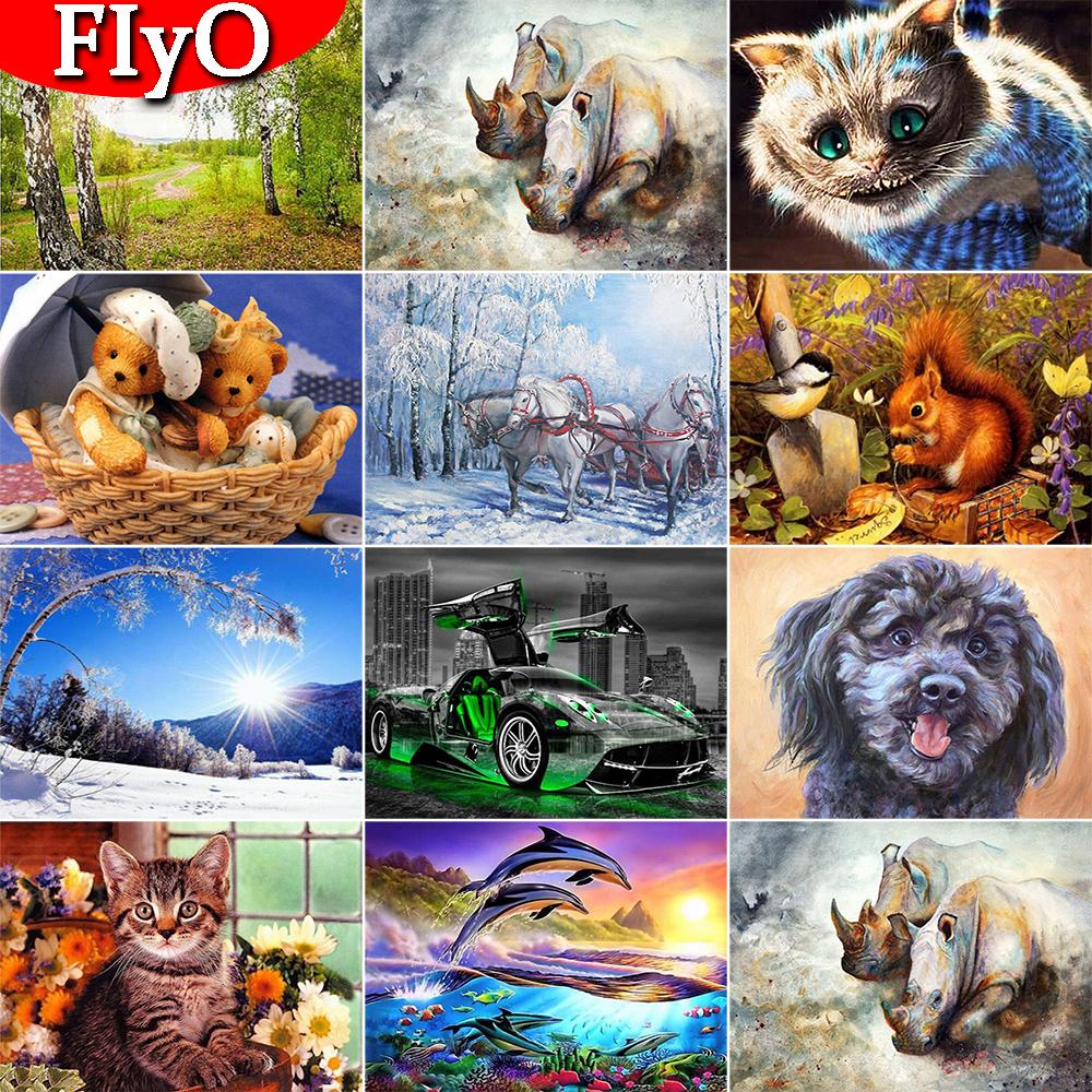5D DIY Круглая/квадратная алмазная живопись Носорог животное Алмазная вышивка Набор для вышивки крестом Кошка Мозаичная картина Алмазное украшение подарок