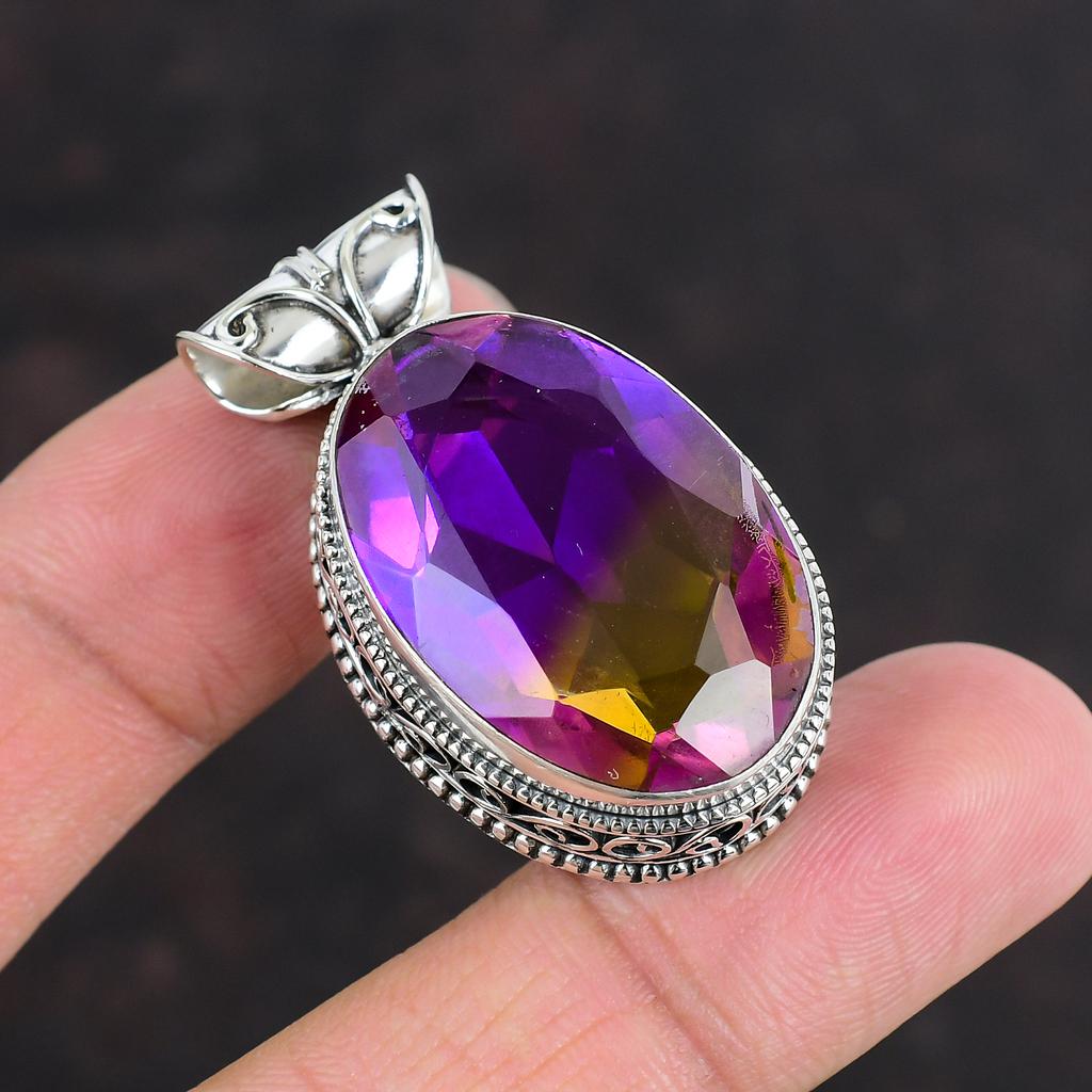 Faceted Ametrine Pendant Natural Gemstone Pendant 925 Sterling Silver Pendant Real Ametrine Jewelry Handmade Vintage Pendant Engagement Gift