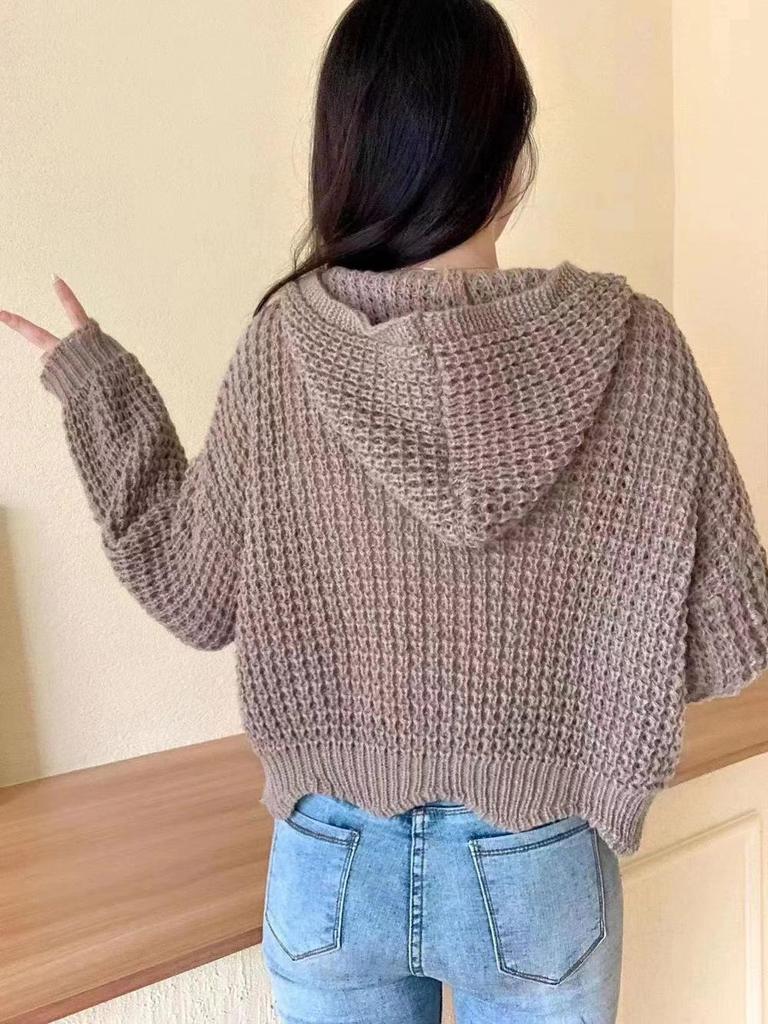 Корейский стиль Женская куртка-свитер с высоким воротником и толстой вязкой на молнии