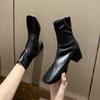 Square Head Fashion French High-heeled Boots Short Boots Women's Spring and Autumn Single Boots 2021 New Niche Temperament Medium Thick Heel Velvet