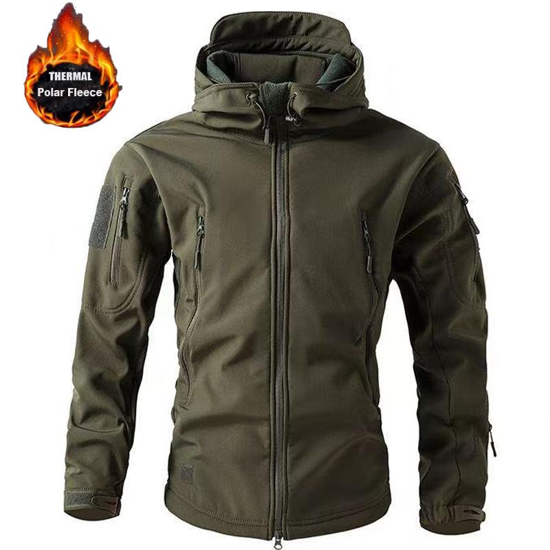 Men Military Winter Fleece Sharkskin Tactical Outdoor Jackets Camping Hiking Trekking Hunting Fishing Climbing Cargo Hoodie Coat