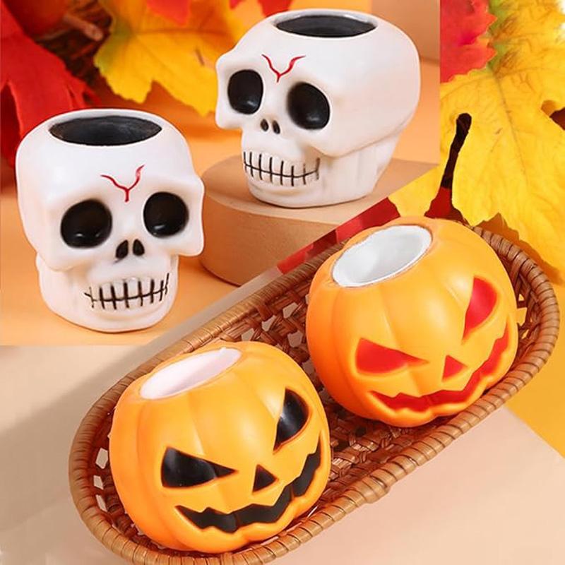 Halloween Squeeze Toys Pumpkin Skeleton Squishy Toys for Kids Stress Relief Sensory Toys Ghost in Cup Fidget Toys Ball