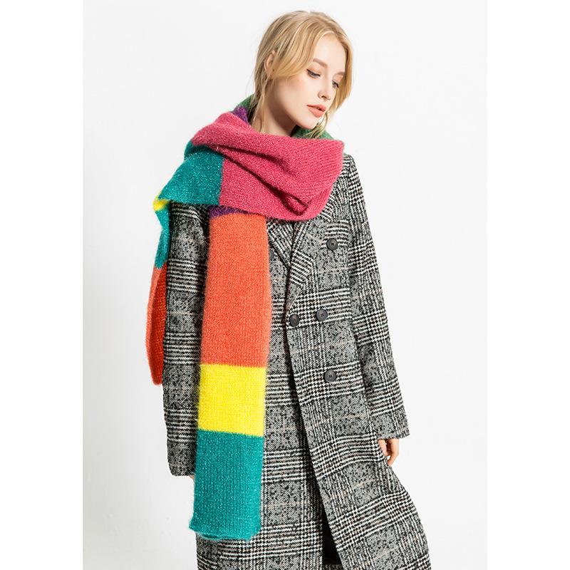 Autumn and Winter Colorful Striped Wool Scarf, Rainbow Color Matching Striped Scarf, Scarf, Female