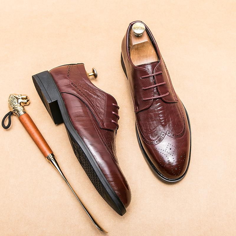 Качественные Повседневные Мужские Кожаные Оксфорды Модная Шнуровка Свадебные Мужские Броги Мужские Формальные Деловые Джентльменские Офисные Туфли