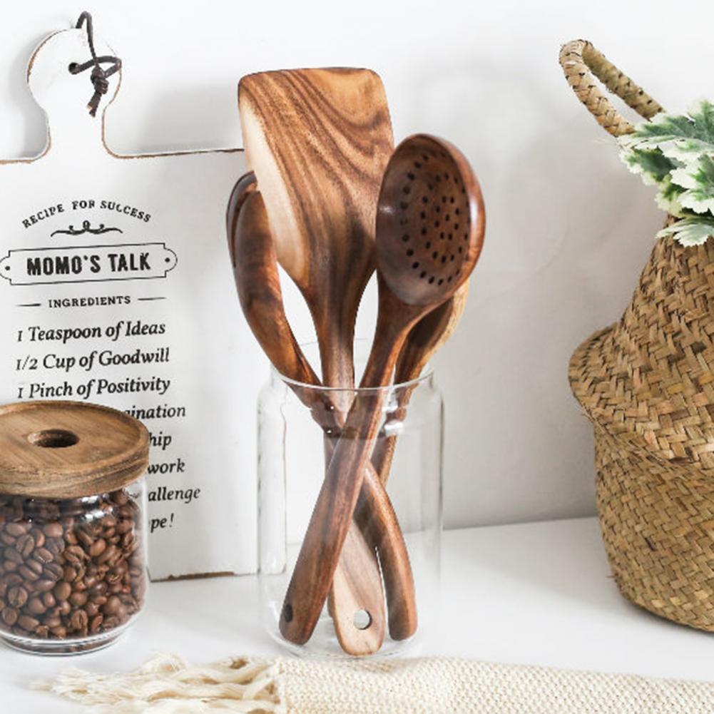 Деревянная кухонная утварь с антипригарным покрытием, набор деревянных кухонных принадлежностей с удобными ручками, лопатки, половники, ложки, кухонные принадлежности для легкого измерения
