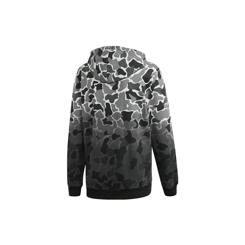 Adidas Originals Gradient Camouflage Logo Print Hoodie Long Sleeve Sweatshirt Men Tops Black White DH4807