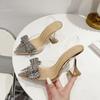 Summer Women's Fashion Sexy Pointed Toe Rhinestone Bow PVC Wine Glass Heel High Heel Sandals Party Wedding Shoes