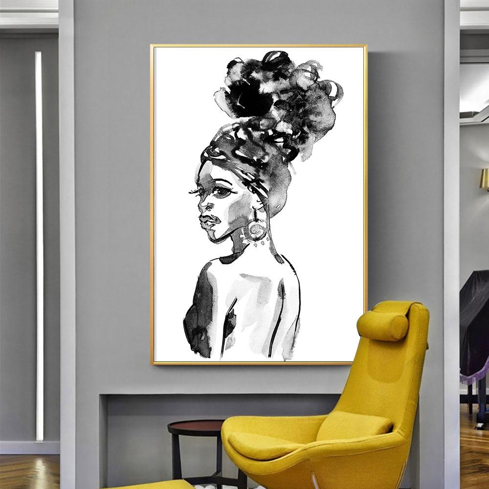 Canvas Painting Black and White Beauty African Women Living Room Wall Painting Home Decoration Wall Art Poster