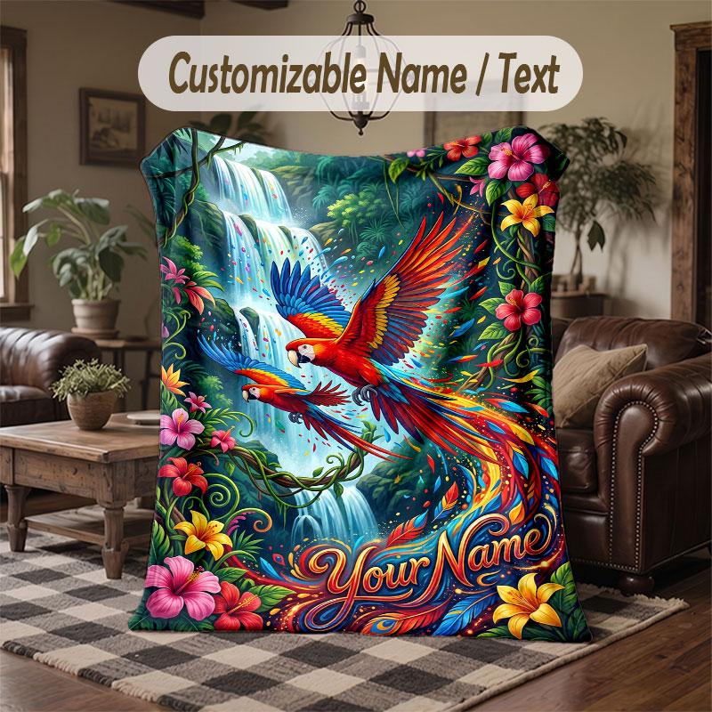 Birds Theme Throw Blanket Custom Name Text Personalized Blanket Soft Cozy Blanket for Home Sofa Bed