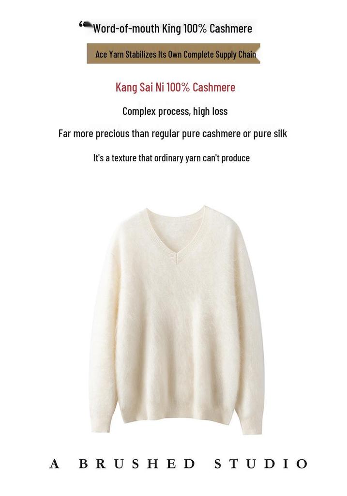 Kangsai Women's 2026 Pure Cashmere Sweater: Autumn/Winter, 12-Gauge Knit, Korean Style, Loose Fit Pullover.