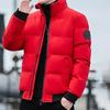 Men Down Jacket Stand Collar Long Sleeve Zipper Closure Jacket Elastic Hem Solid