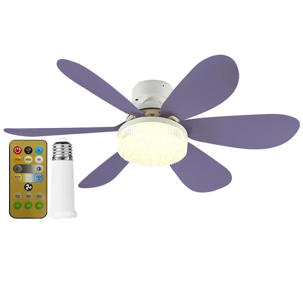 E27 Socket Fan LED Light E27 Base 42cm Indoor Ceiling Fan Light Dimmable Low Profile Ceiling Fan for Bedroom Living Room Kitchen